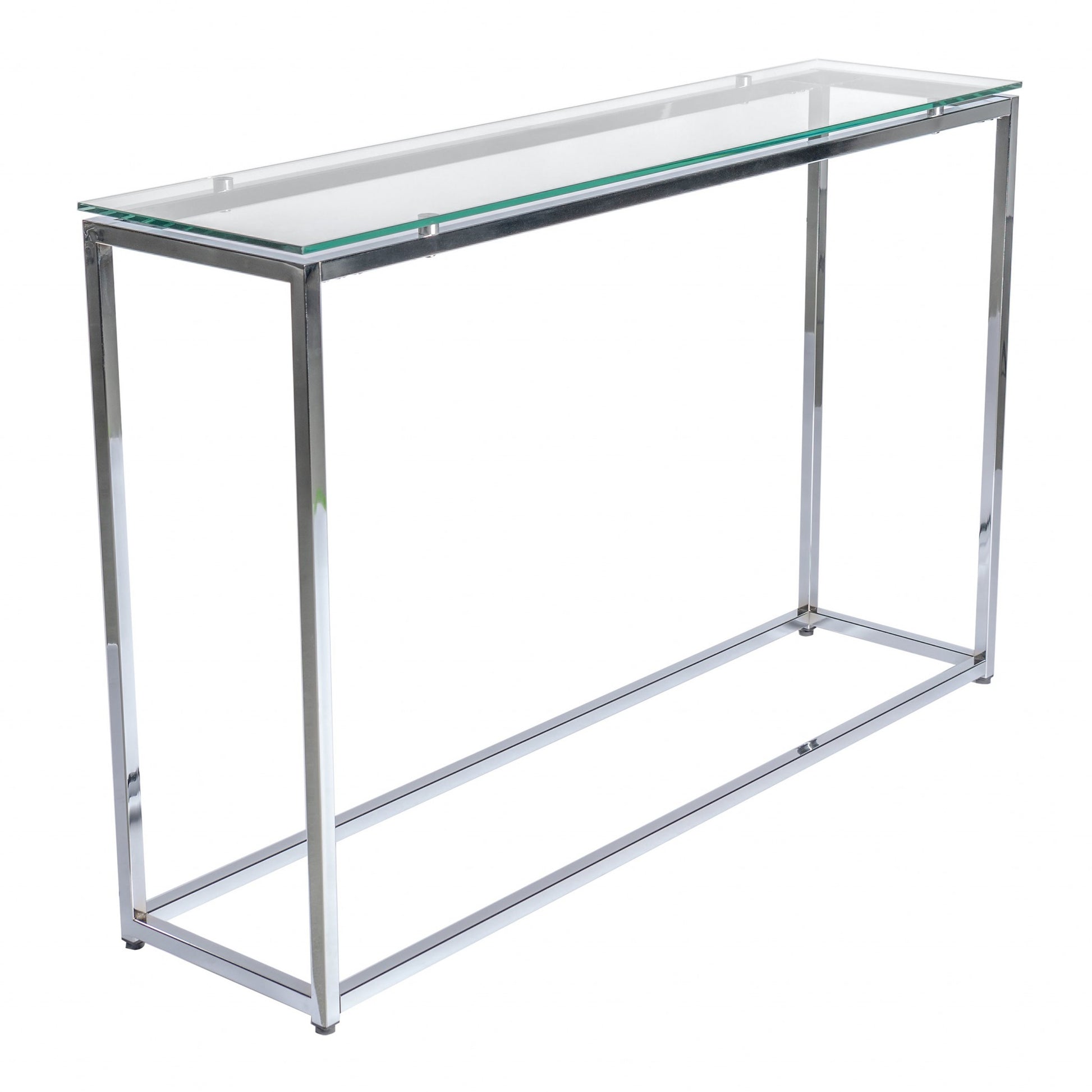 Geo XL Rectangle Clear Glass and Chrome Console Table-1