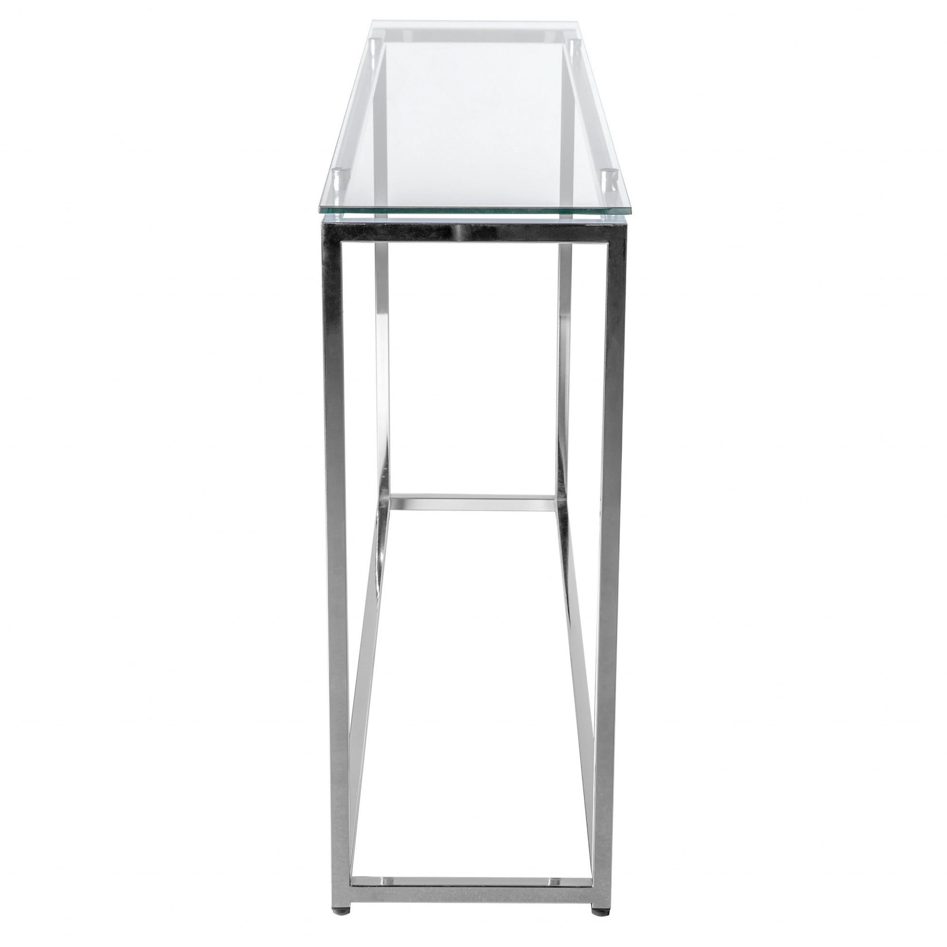 Geo XL Rectangle Clear Glass and Chrome Console Table-2