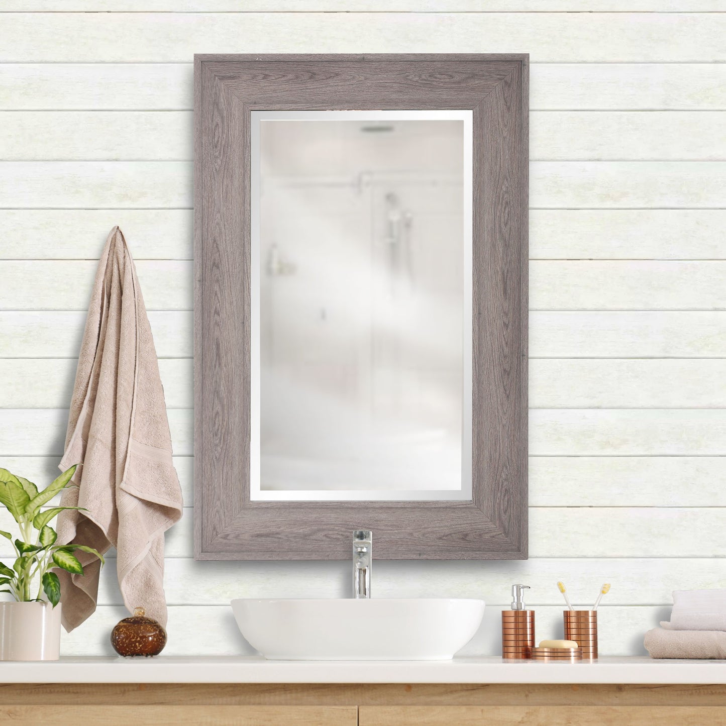 Warm Gray Faux Wood Beveled Rectangular Mirror-3