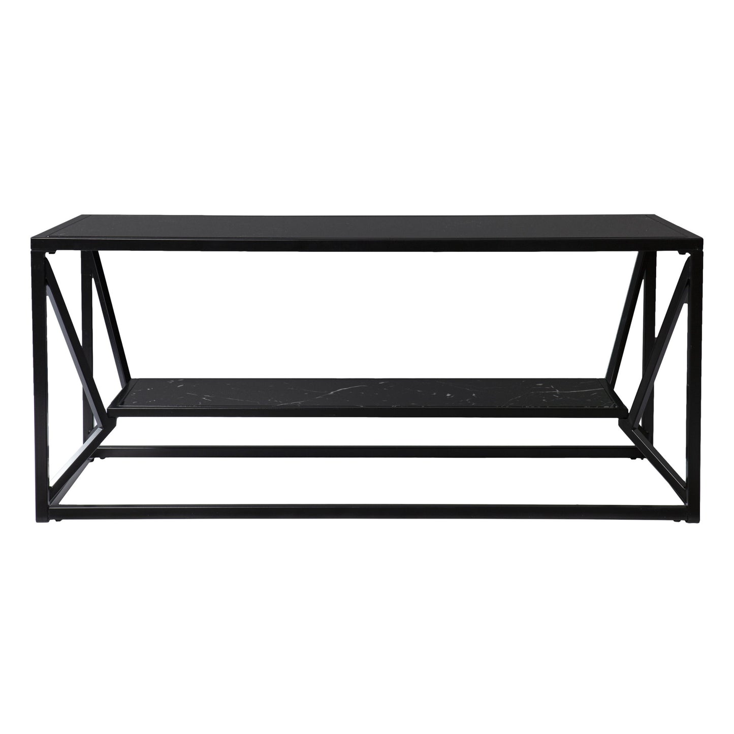 42" Black Glass And Metal Rectangular Coffee Table-0