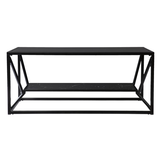 42" Black Glass And Metal Rectangular Coffee Table-0