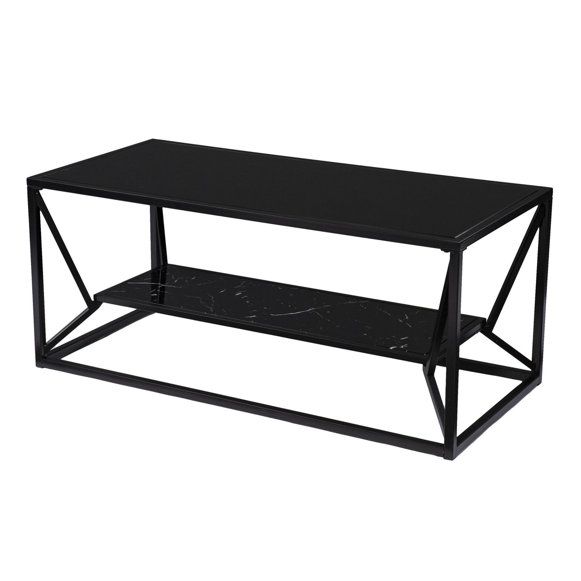 42" Black Glass And Metal Rectangular Coffee Table-1