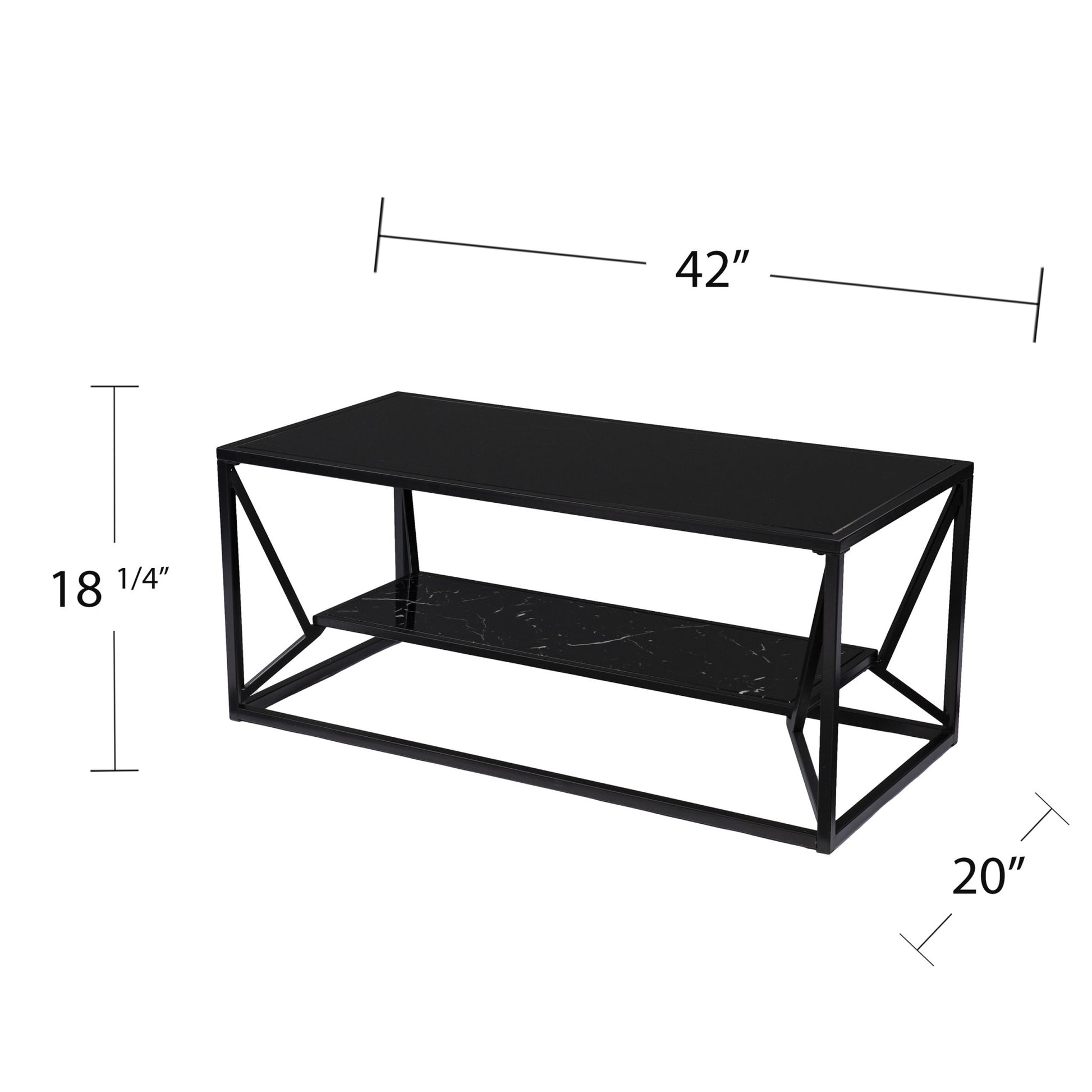 42" Black Glass And Metal Rectangular Coffee Table-4