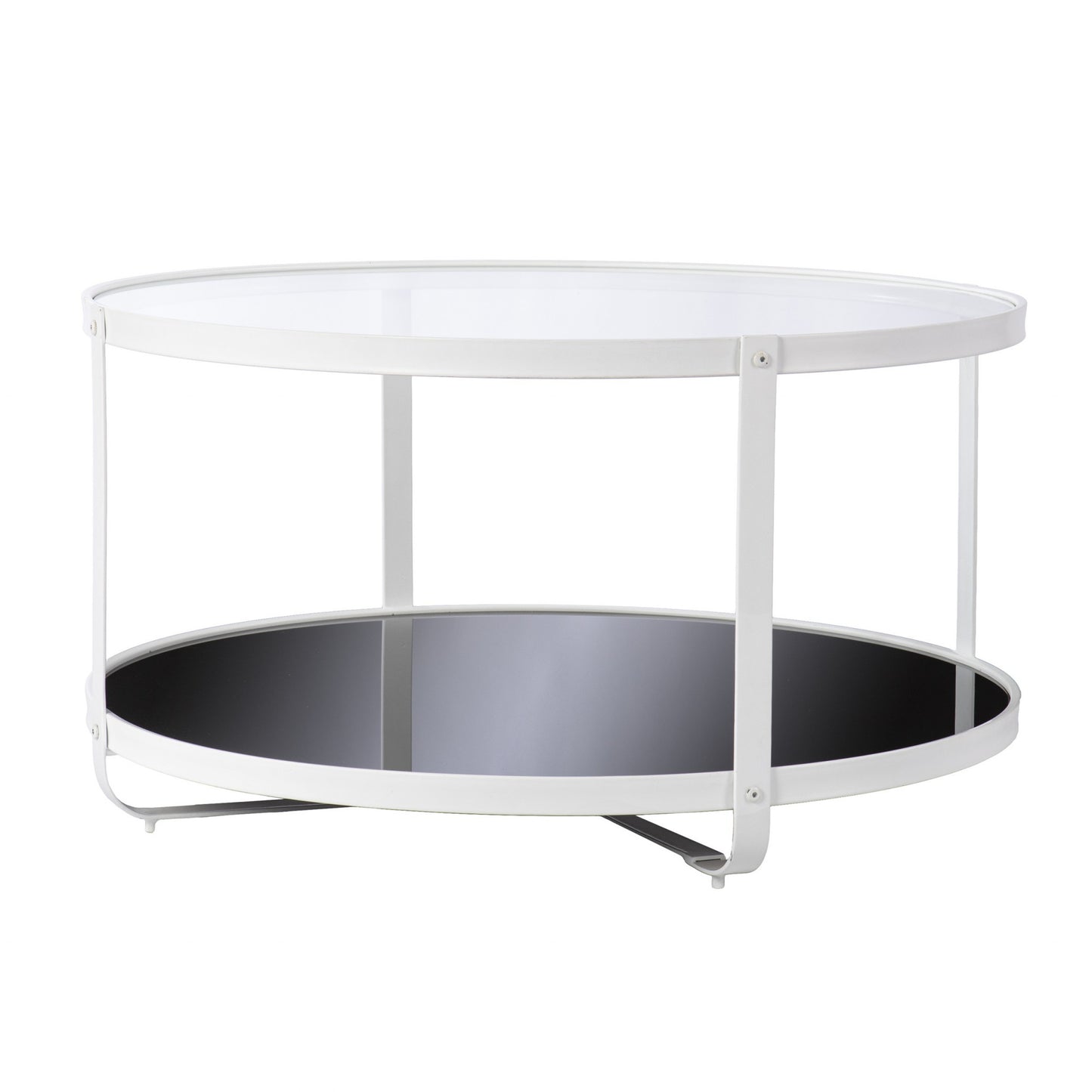 32" White Glass And Metal Two Tier Round Coffee Table-1