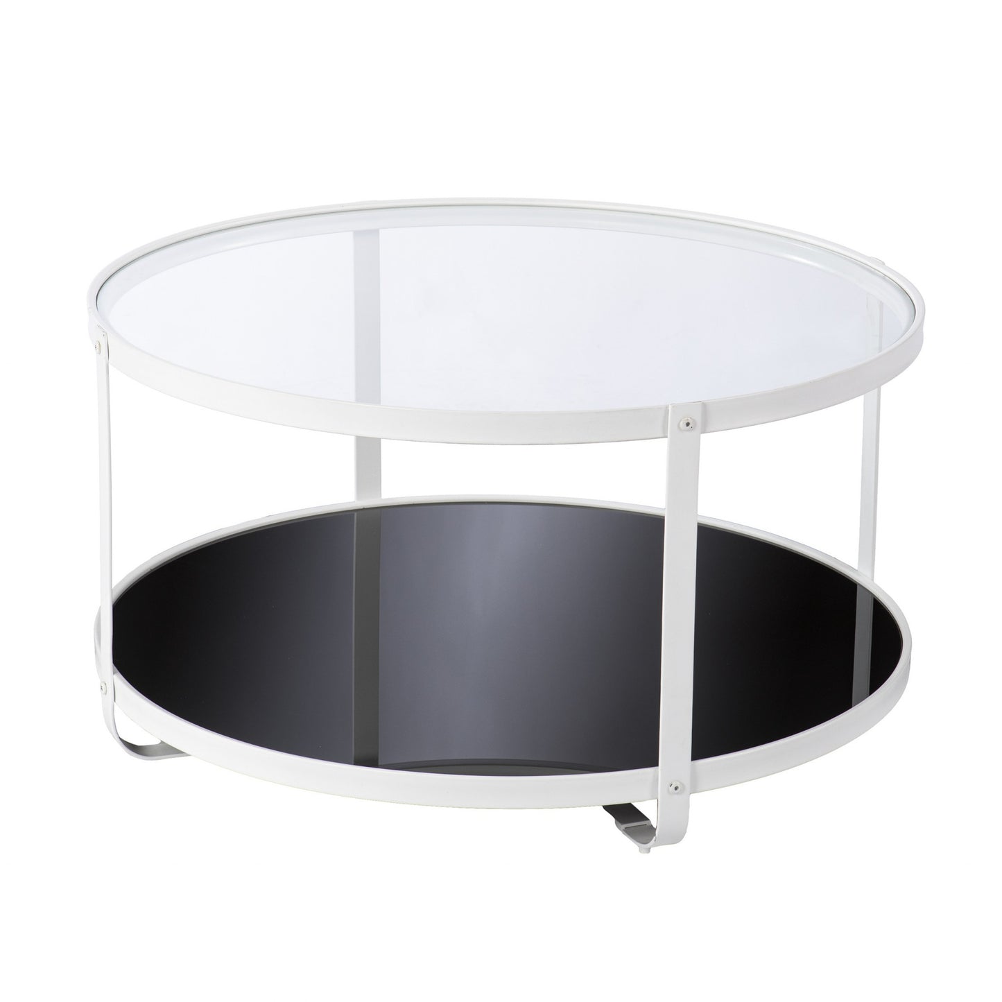 32" White Glass And Metal Two Tier Round Coffee Table-2