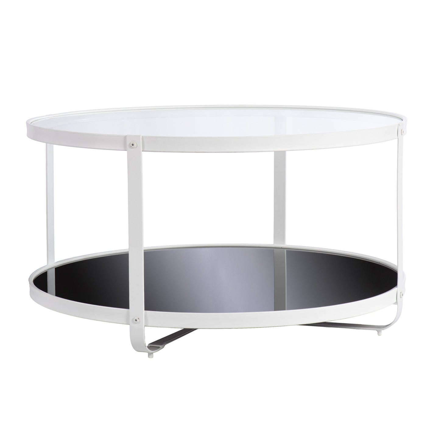 32" White Glass And Metal Two Tier Round Coffee Table-3