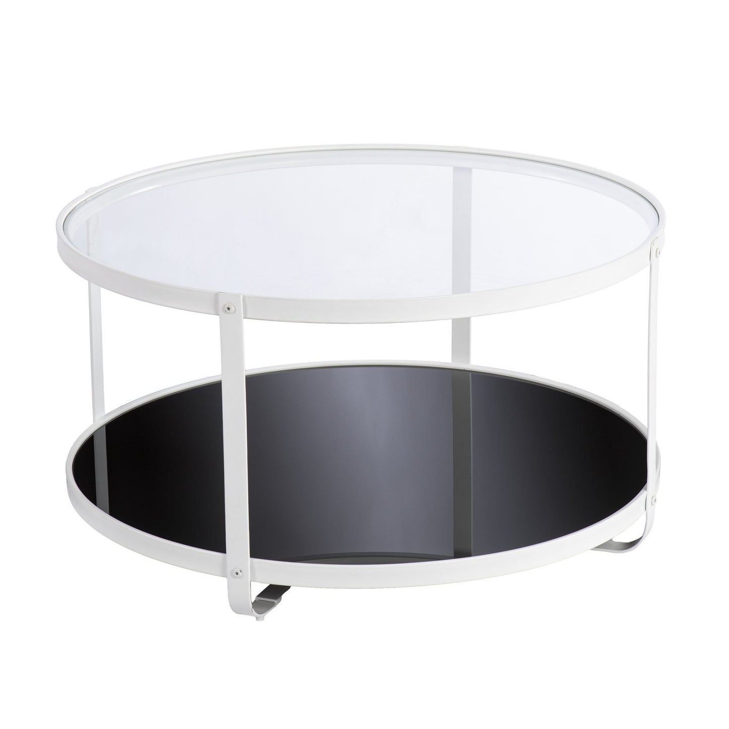 32" White Glass And Metal Two Tier Round Coffee Table-4