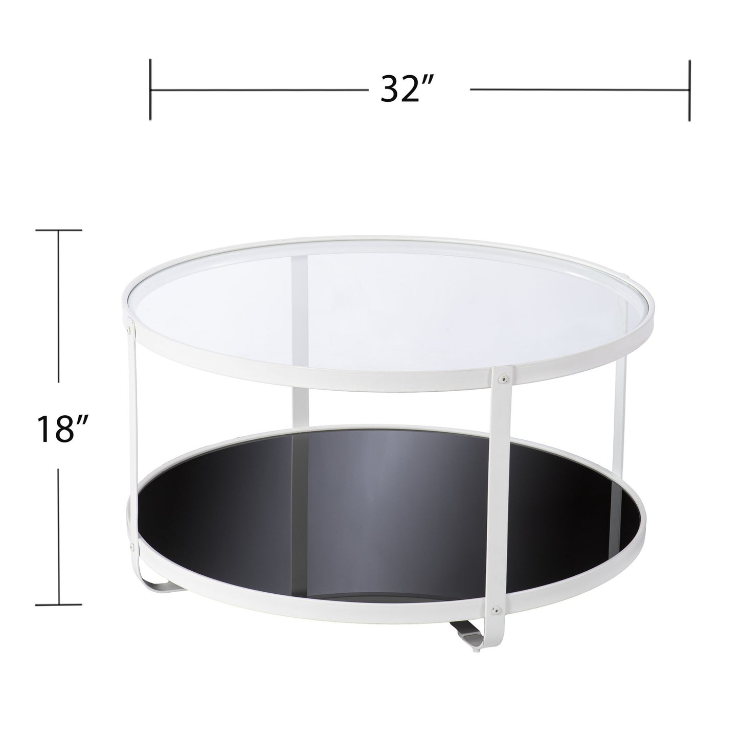 32" White Glass And Metal Two Tier Round Coffee Table-5