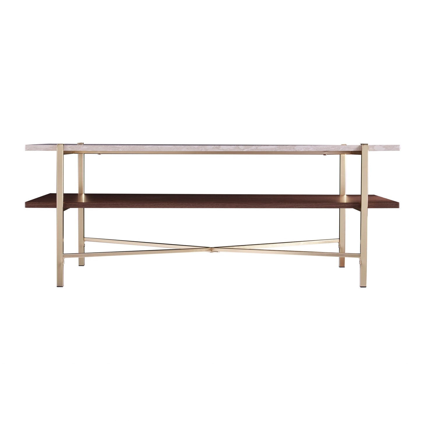 47" Brass Manufactured Wood And Metal Rectangular Coffee Table-0