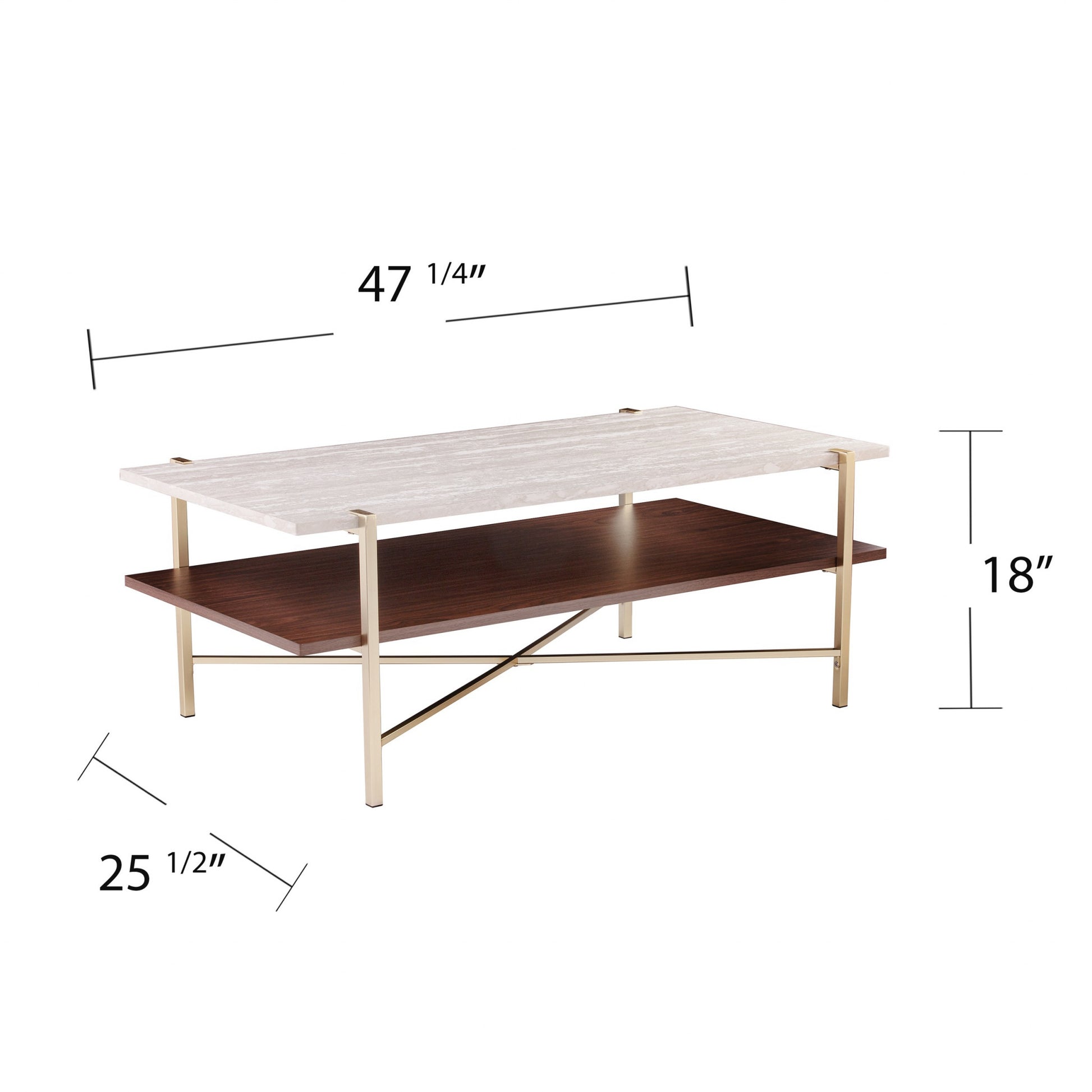 47" Brass Manufactured Wood And Metal Rectangular Coffee Table-5