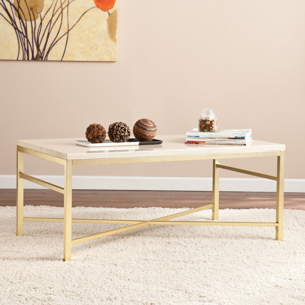 42" Off White Manufactured Wood And Metal Rectangular Coffee Table-0