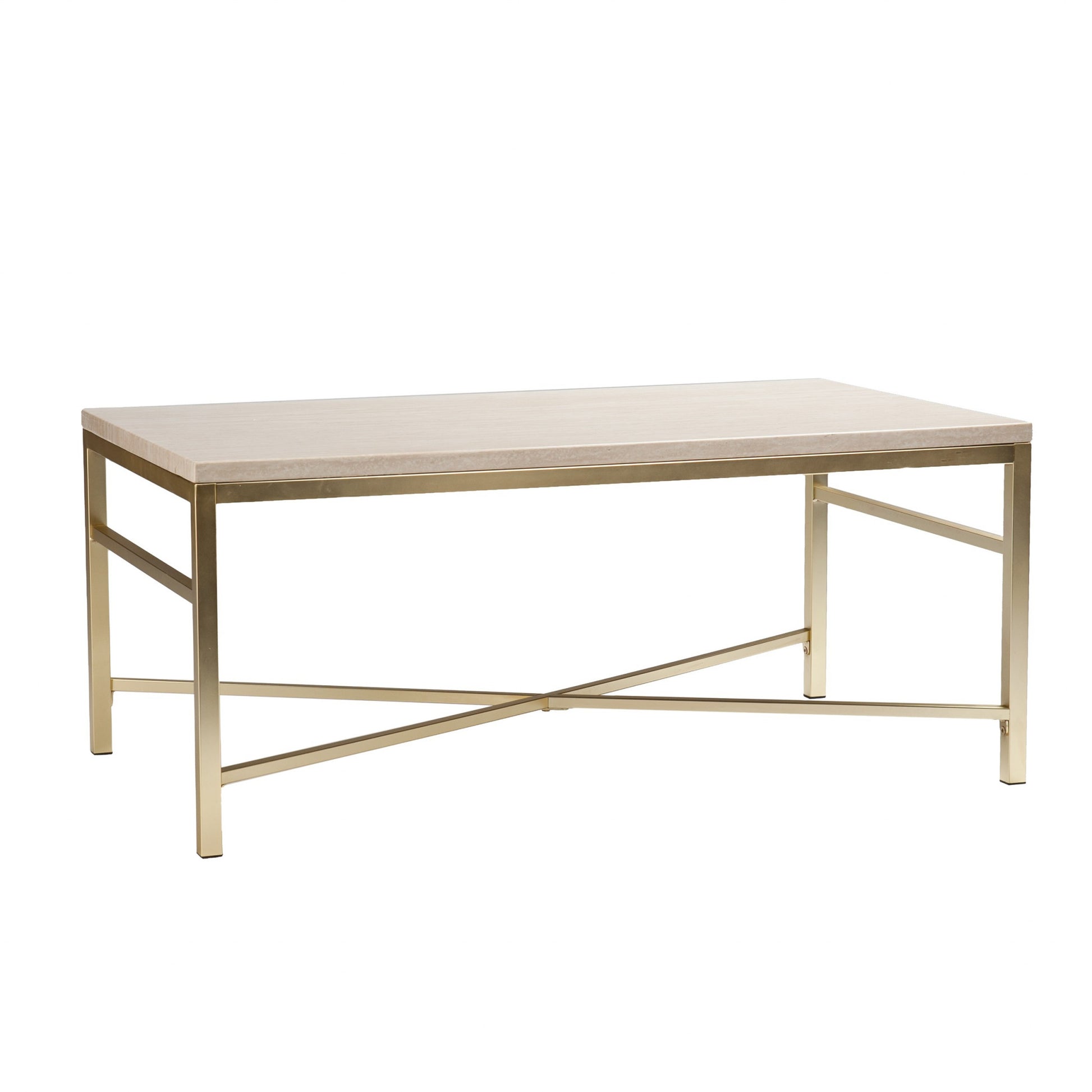 42" Off White Manufactured Wood And Metal Rectangular Coffee Table-1