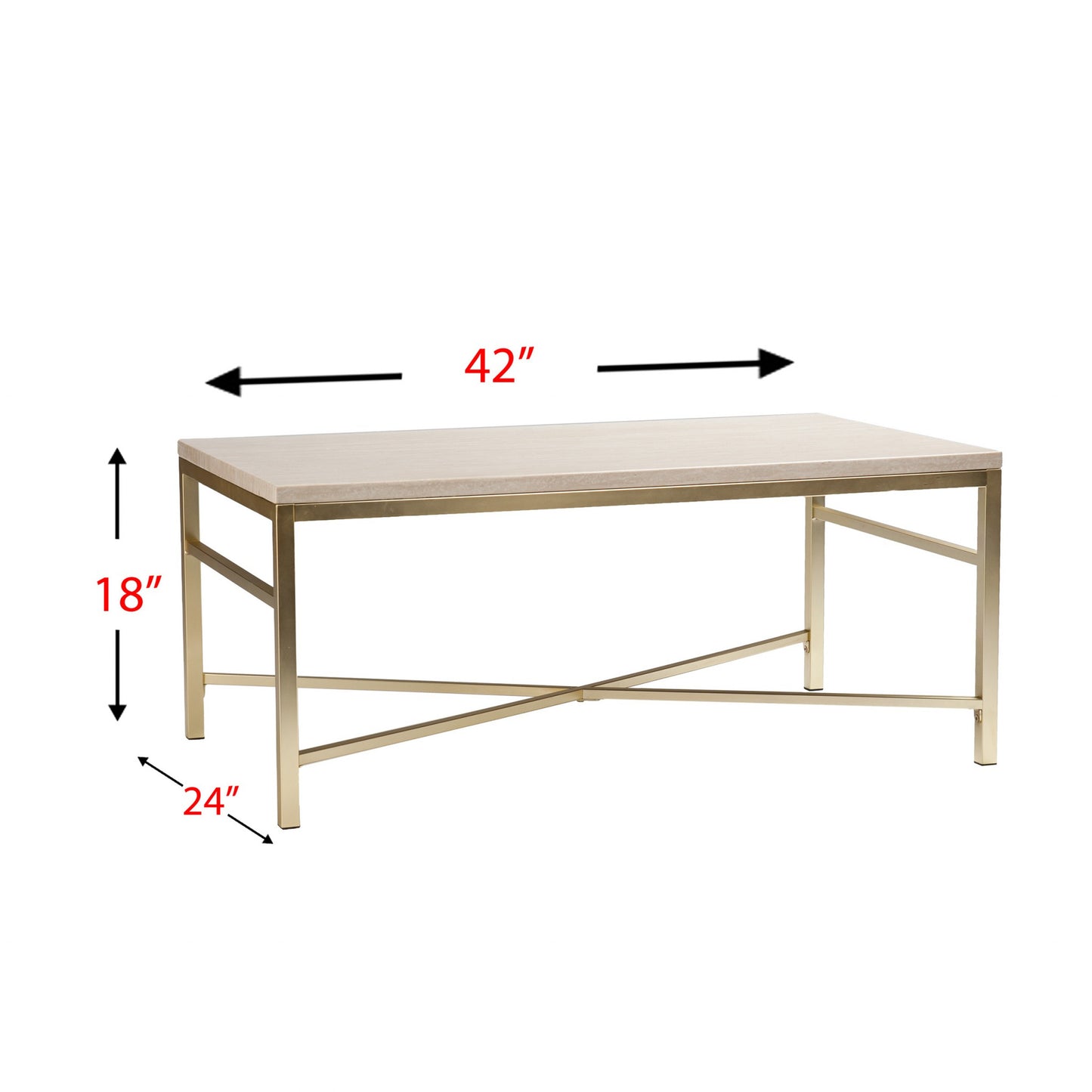 42" Off White Manufactured Wood And Metal Rectangular Coffee Table-2