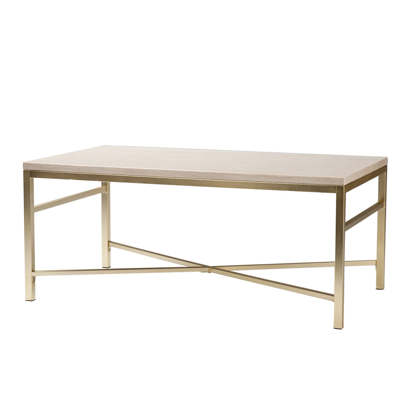 42" Off White Manufactured Wood And Metal Rectangular Coffee Table-3