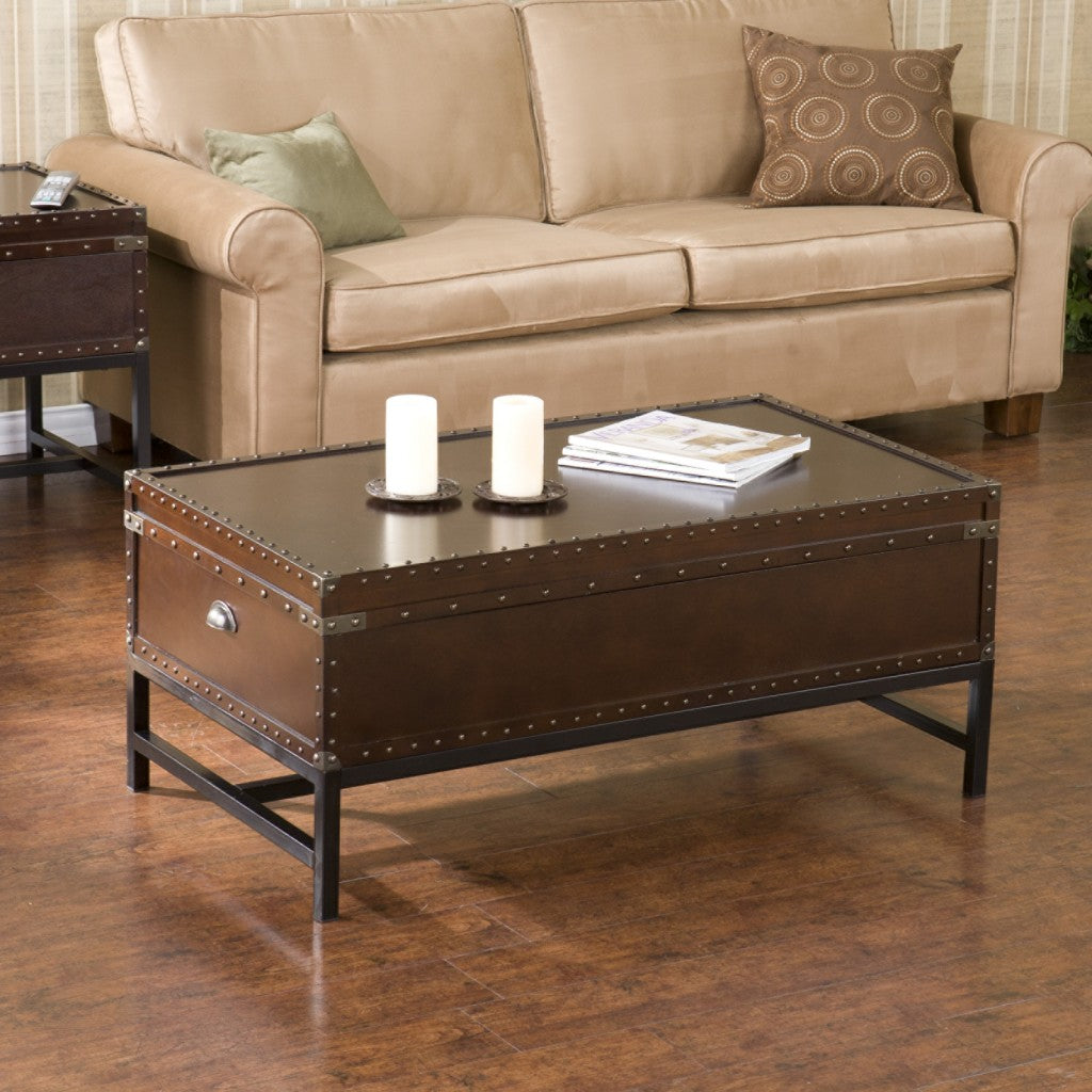 42" Brown Manufactured Wood And Metal Rectangular Coffee Table-0