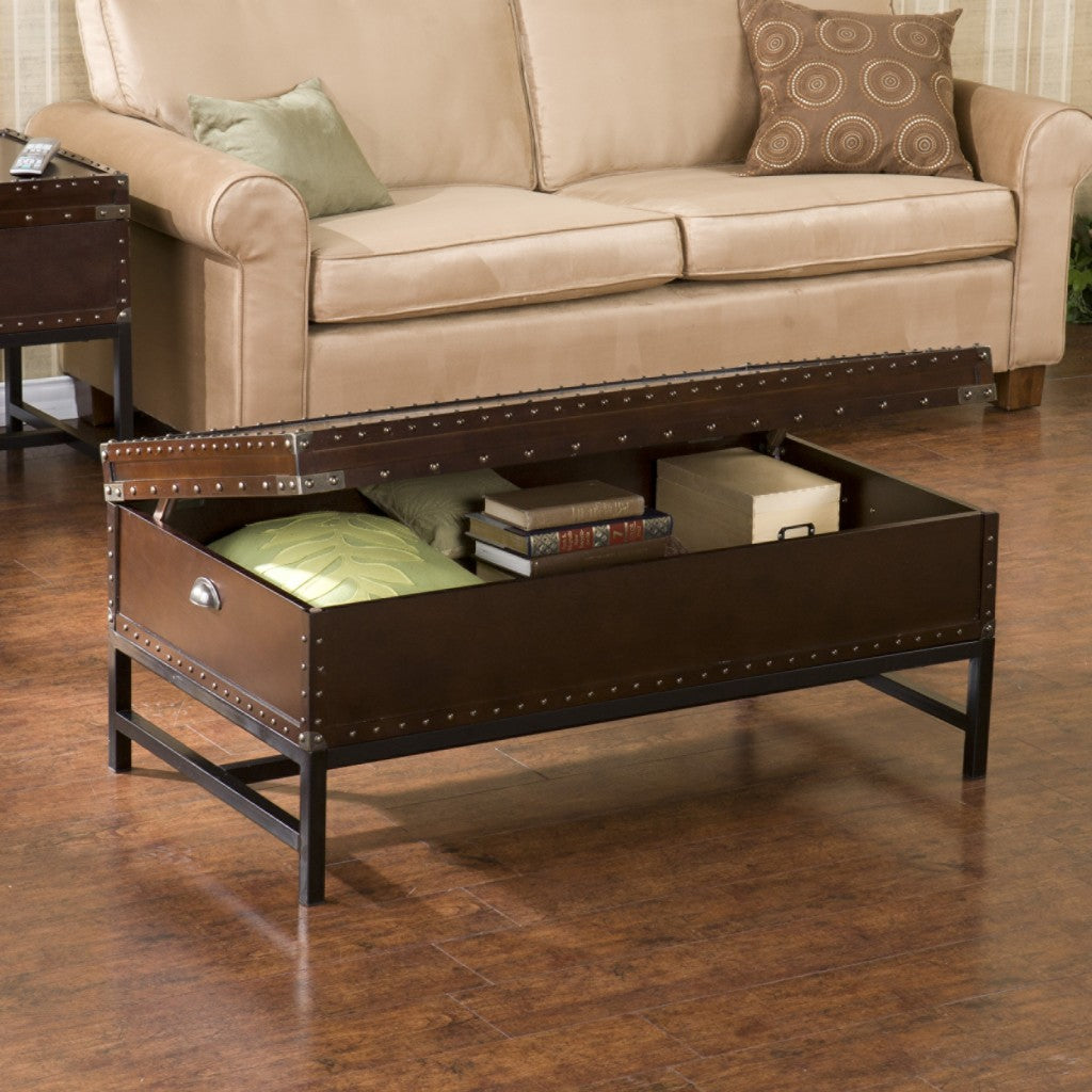 42" Brown Manufactured Wood And Metal Rectangular Coffee Table-1