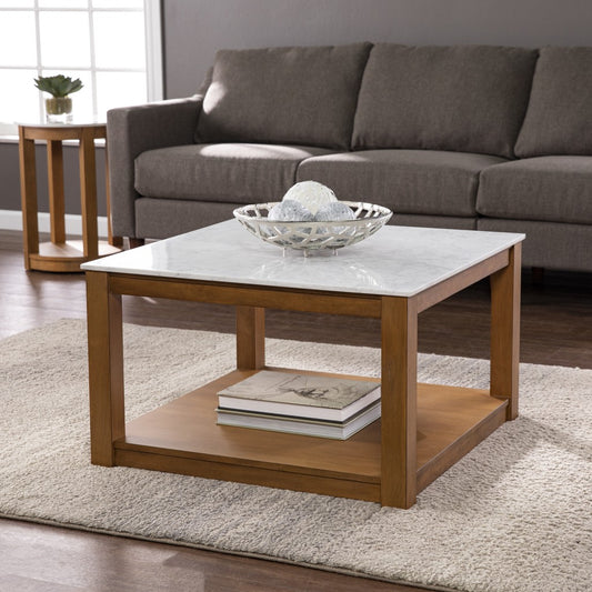 30" Natural And Natural Brown Solid Manufactured Wood Square Coffee Table-0