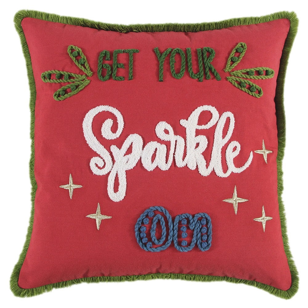 Red Green Sparkle Embroidered Throw Pillow-0