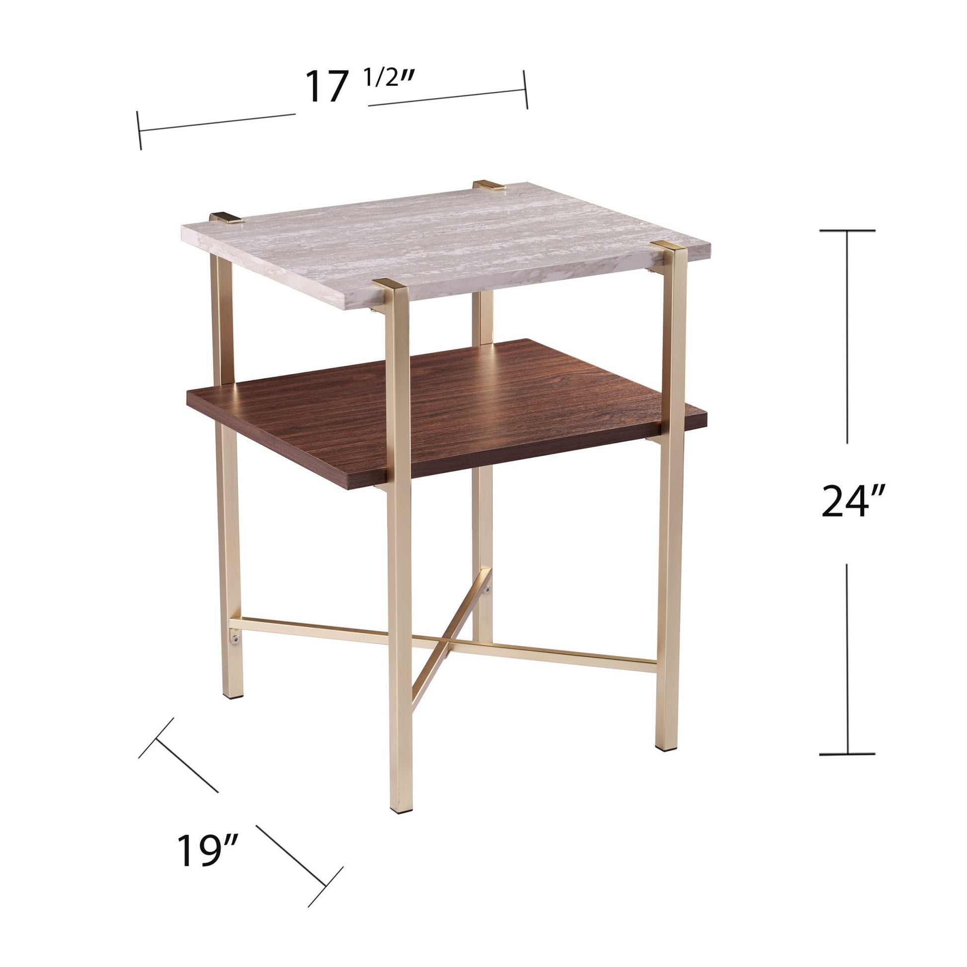 24" Brass Manufactured Wood And Iron Square End Table With Shelf-4