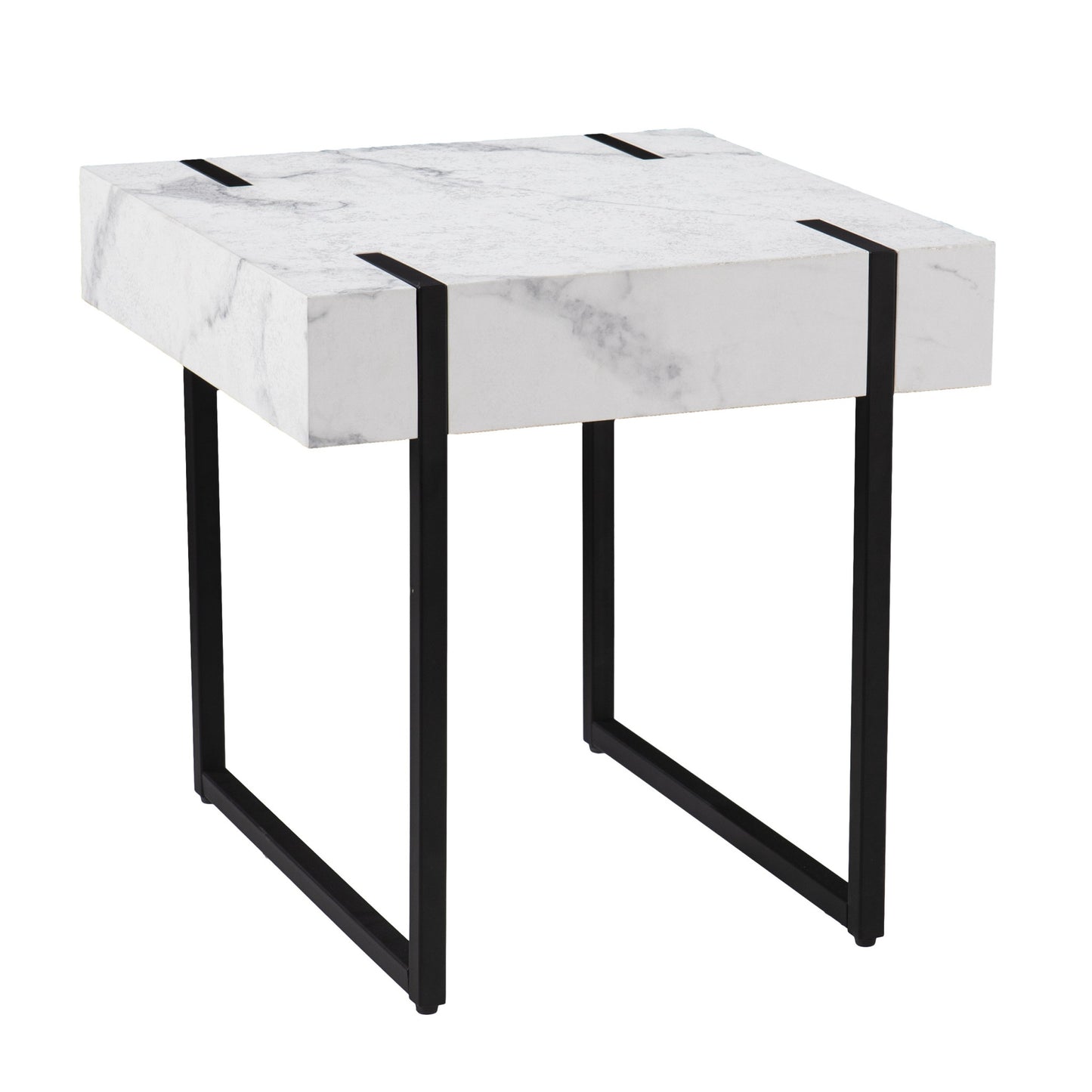 20" White Manufactured Wood And Iron Square End Table-2