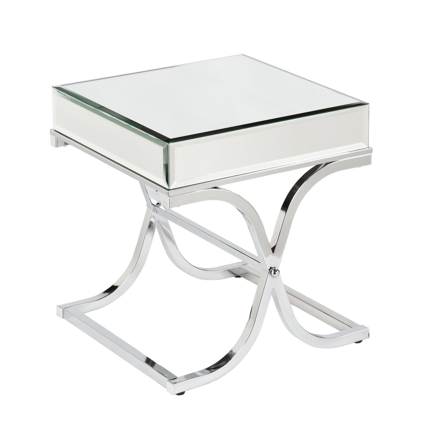 22" Silver Glass And Iron Square Mirrored End Table-2