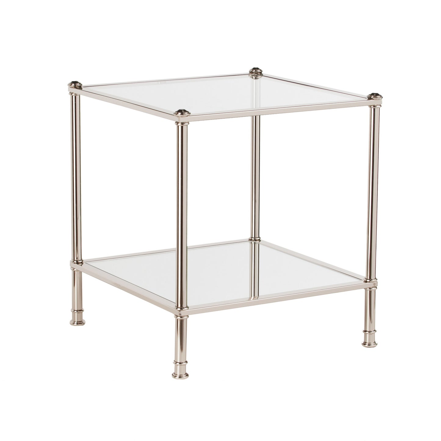 24" Silver Glass And Iron Square Mirrored End Table-1