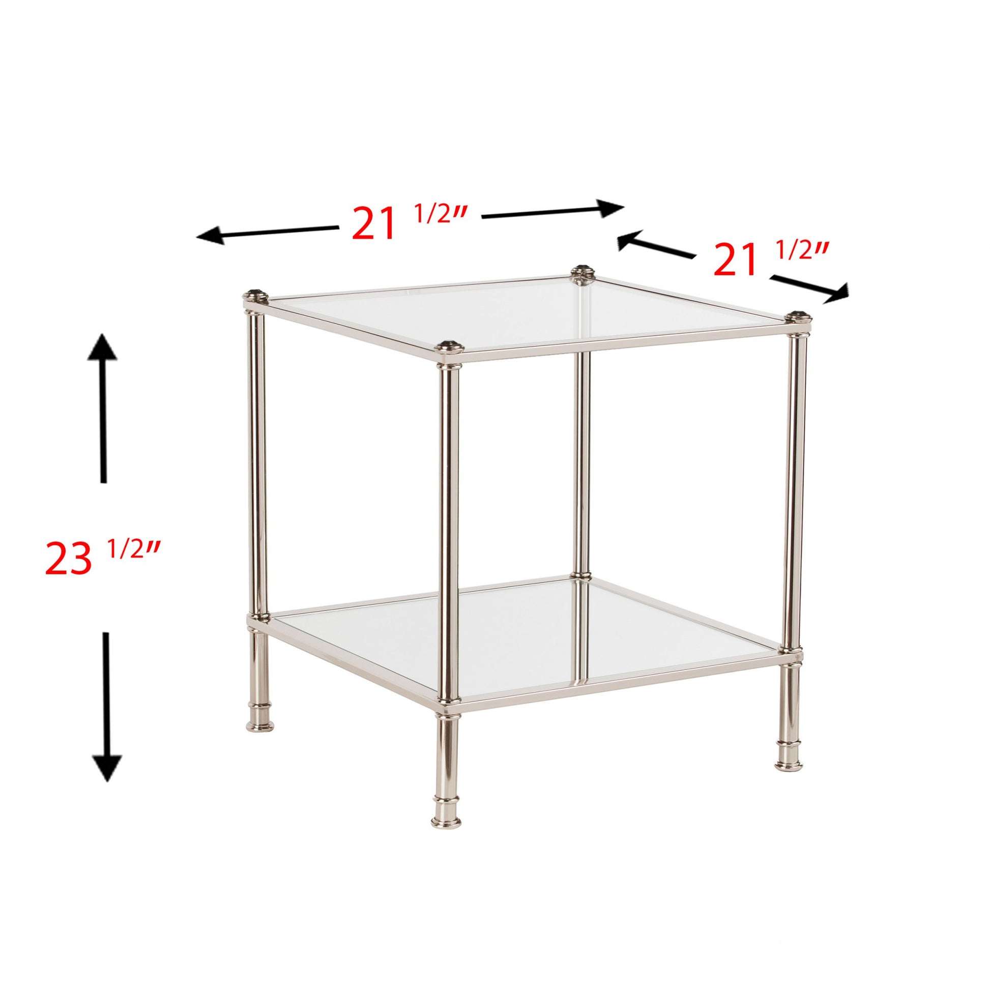 24" Silver Glass And Iron Square Mirrored End Table-2