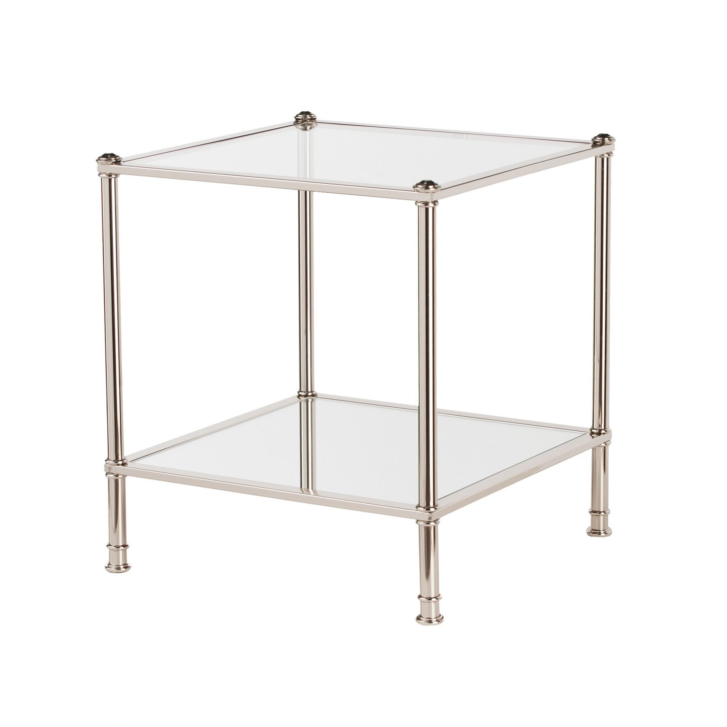 24" Silver Glass And Iron Square Mirrored End Table-3