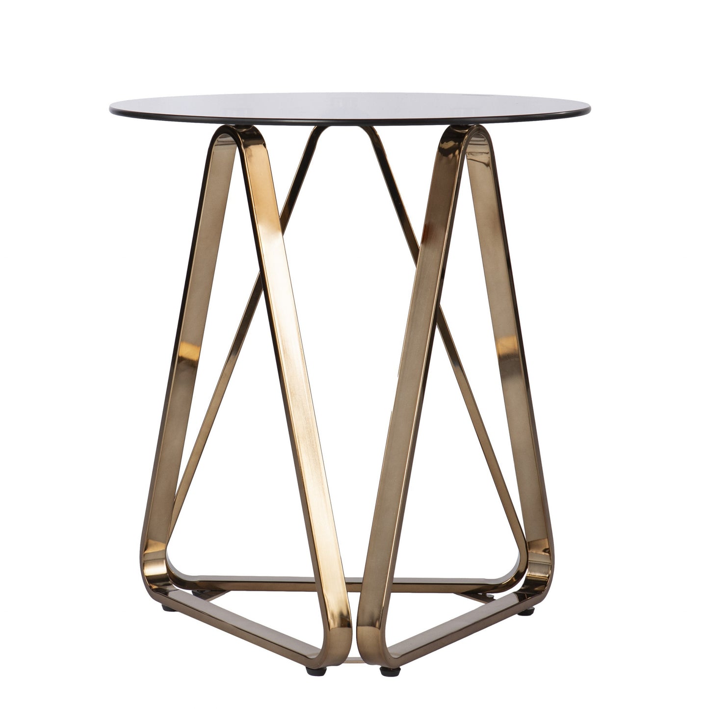 24" Champagne Glass And Iron Round End Table-1