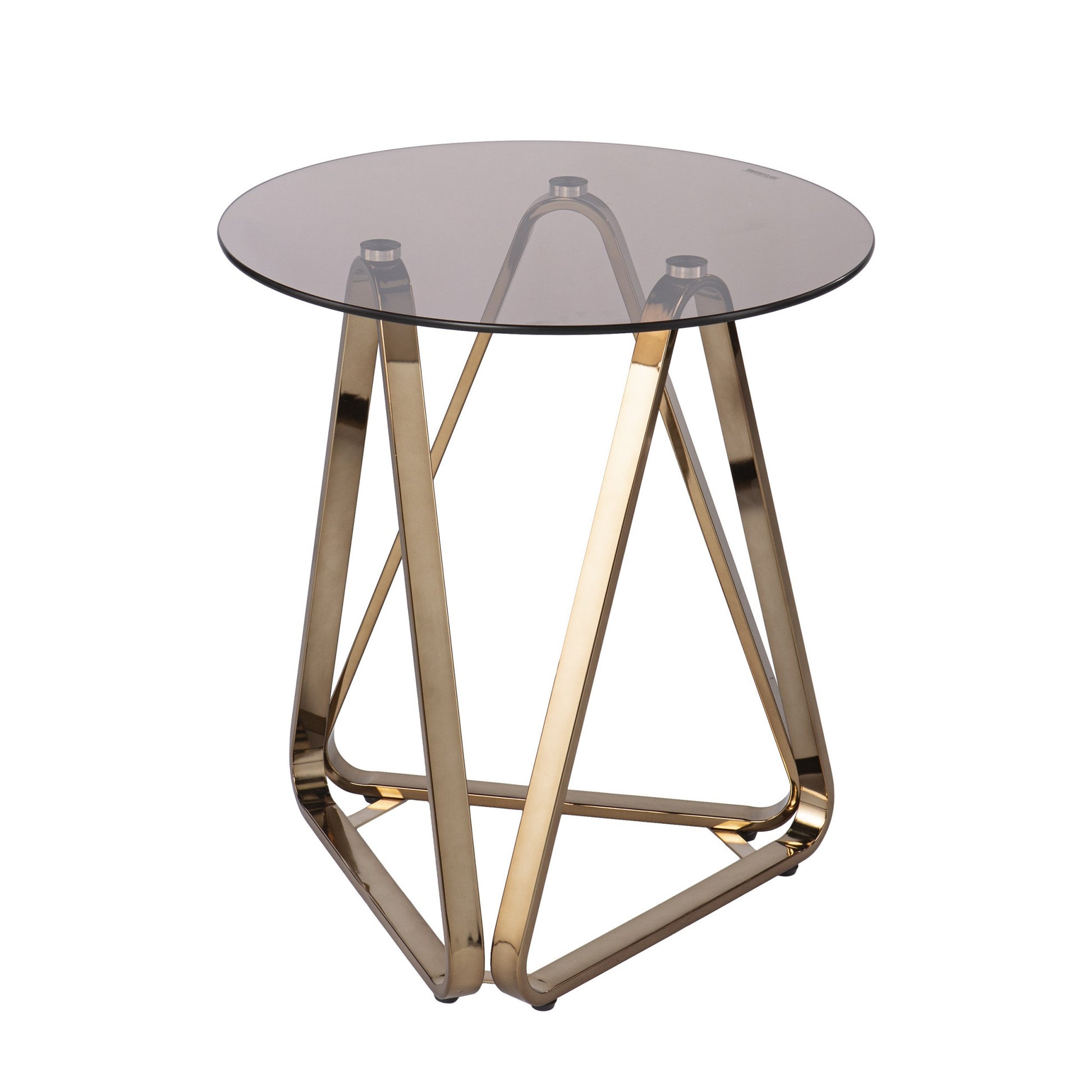 24" Champagne Glass And Iron Round End Table-2