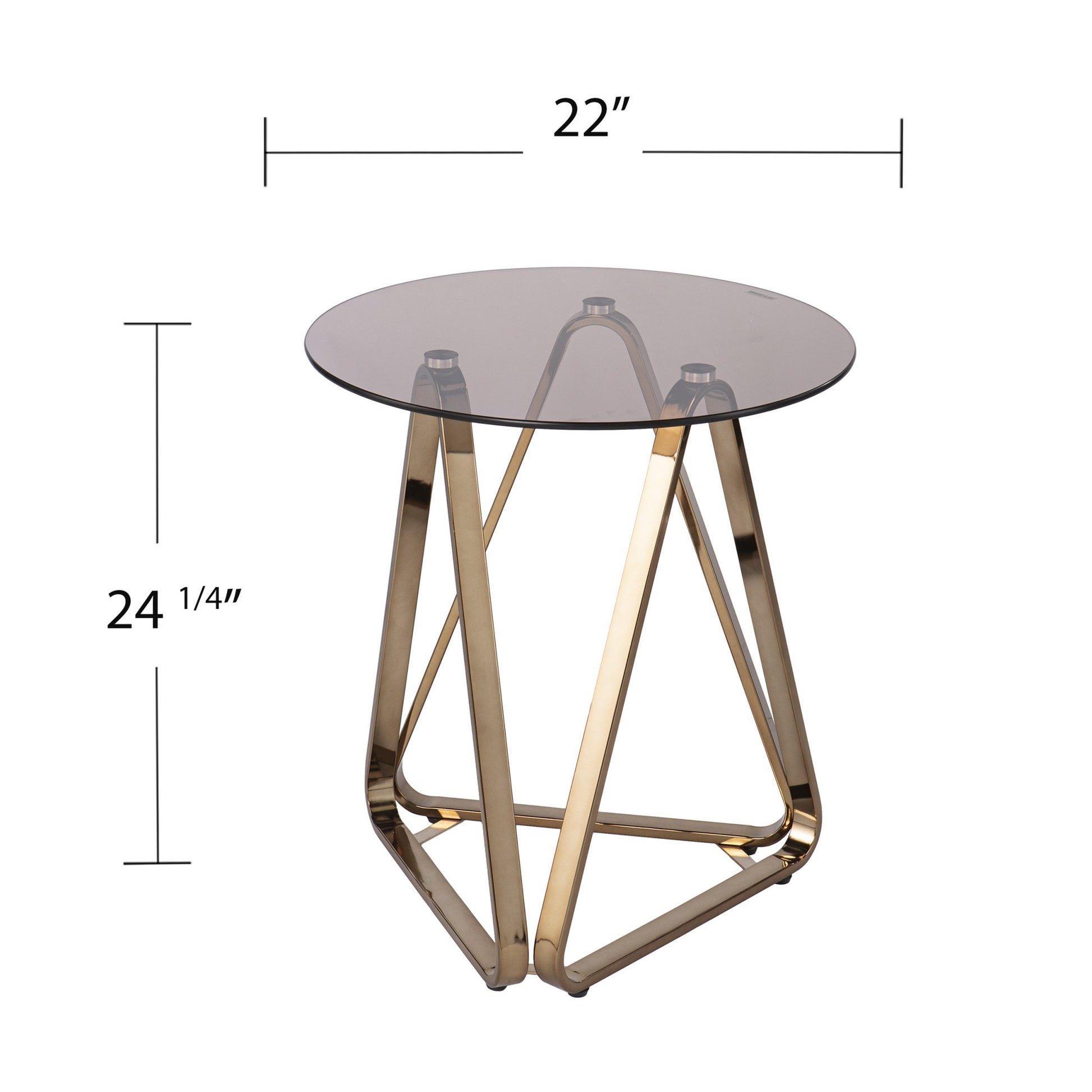 24" Champagne Glass And Iron Round End Table-5