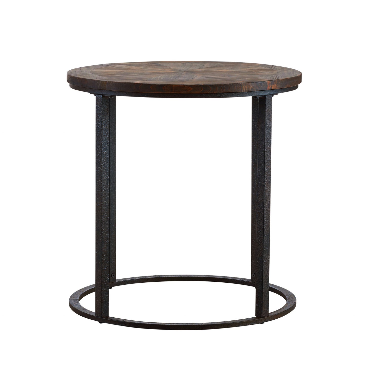 24" Natural Wood Solid Wood And Iron Round End Table-1