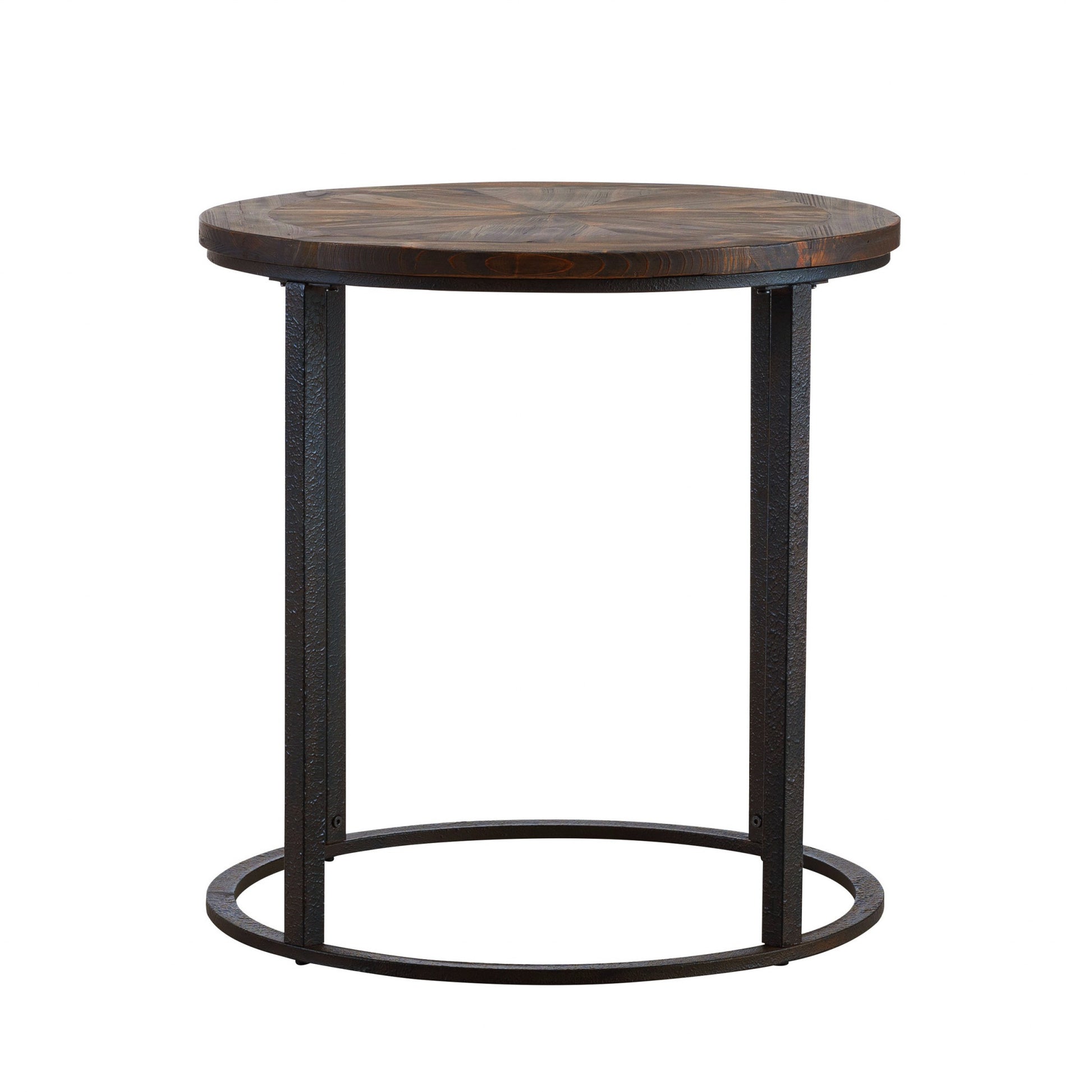 24" Natural Wood Solid Wood And Iron Round End Table-1