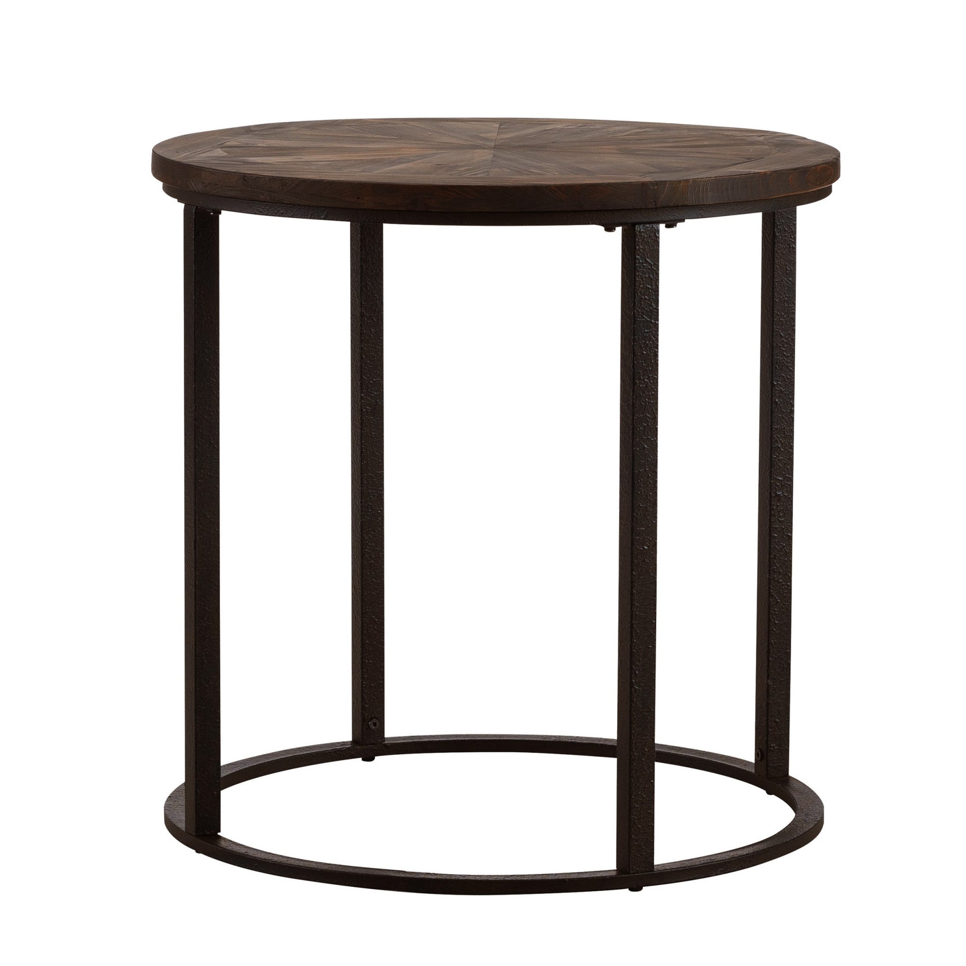 24" Natural Wood Solid Wood And Iron Round End Table-2