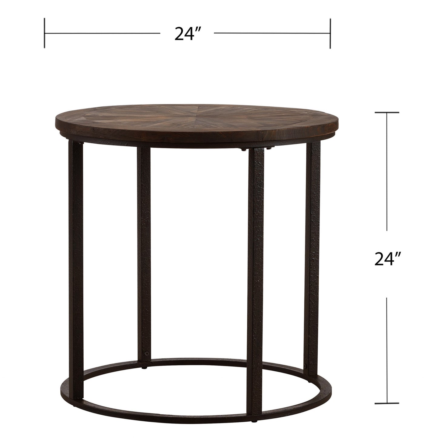 24" Natural Wood Solid Wood And Iron Round End Table-4