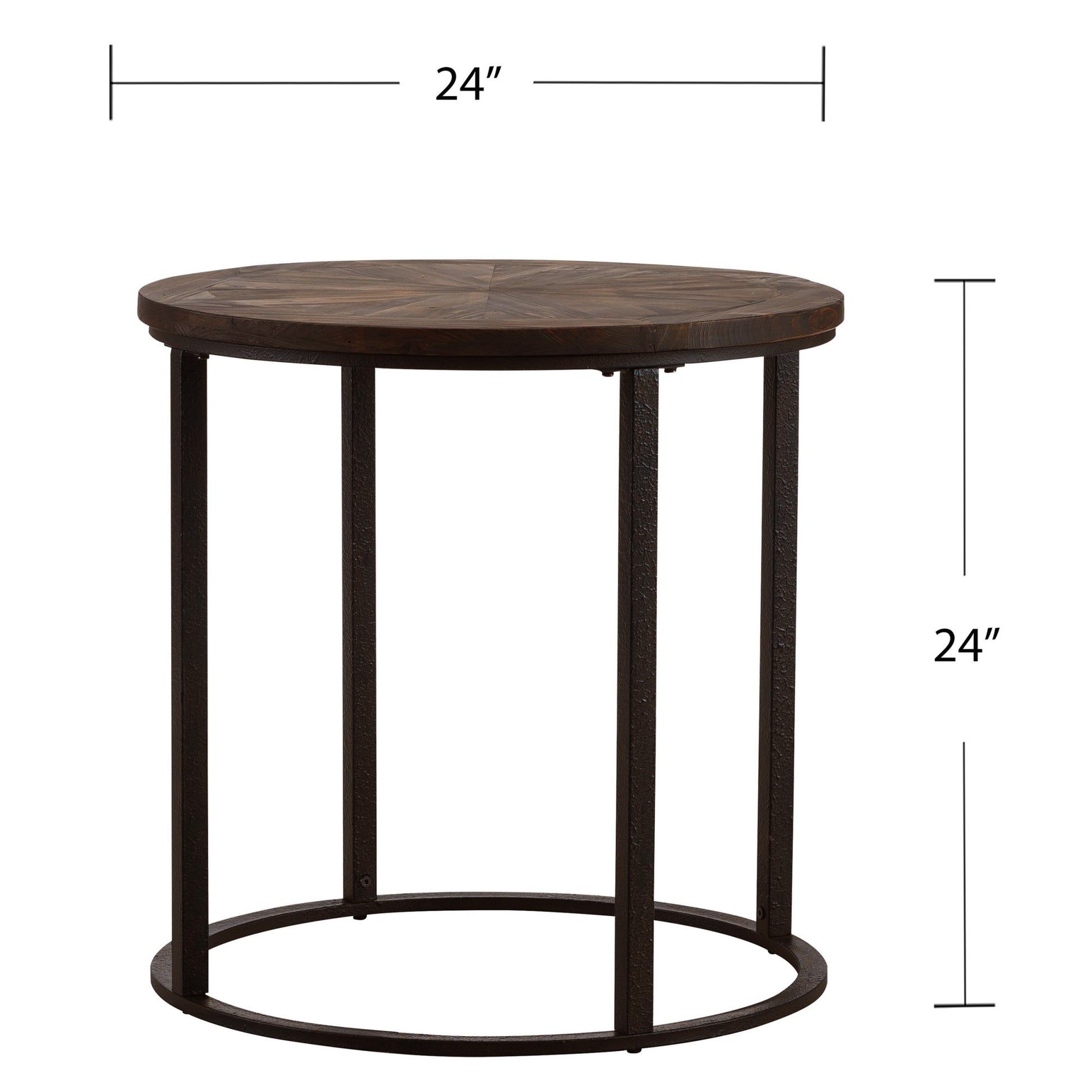 24" Natural Wood Solid Wood And Iron Round End Table-4