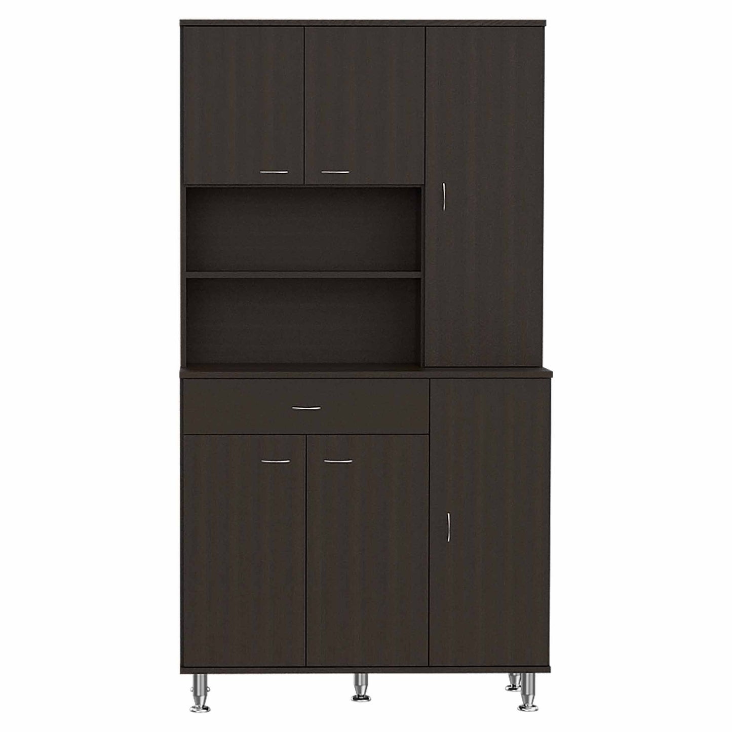 Modern Black Pantry Cabinet with Multiple Storage Shelves-1