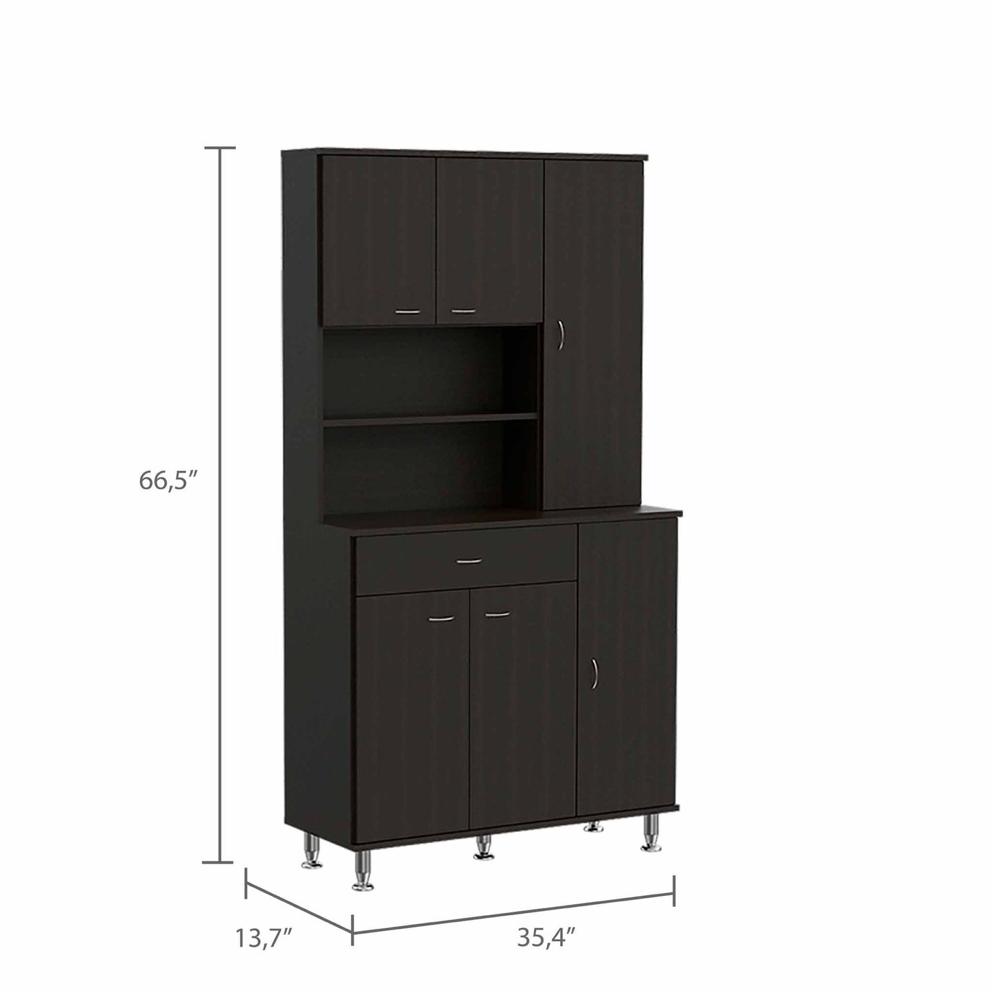 Modern Black Pantry Cabinet with Multiple Storage Shelves-2