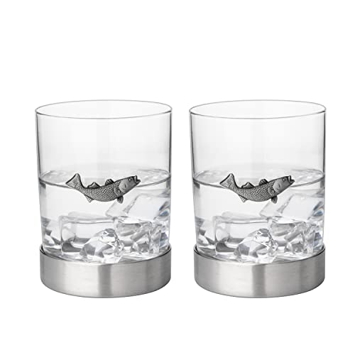 Fish Whiskey, Wine & Water Glasses Set of 2, Double Tumbler Trout Fishing Set - Fisherman Gifts, Old Fashioned Whiskey, Rum, Brandy, Scotch Glasses, Fathers Day 11 OZ, Gifts for Men, Dad-3