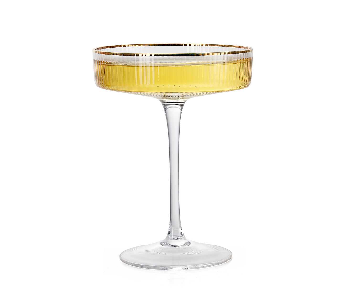 Ribbed Coupe Cocktail Glasses With Gold Rim 8 oz | Set of 4 | Classic Manhattan Glasses For Cocktails, Champagne Coupe, Ripple Coupe Glasses, Art Deco Gatsby Vintage, Crystal with Stems-4