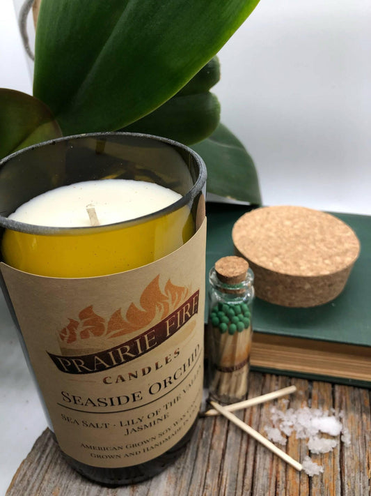 Seaside Orchid Soy Wax Candle | Repurposed Wine Bottle Candle Natural Cork | Handmade in USA Candle | Eco-Friendly Candle | Non-Toxic Soy Candle-0