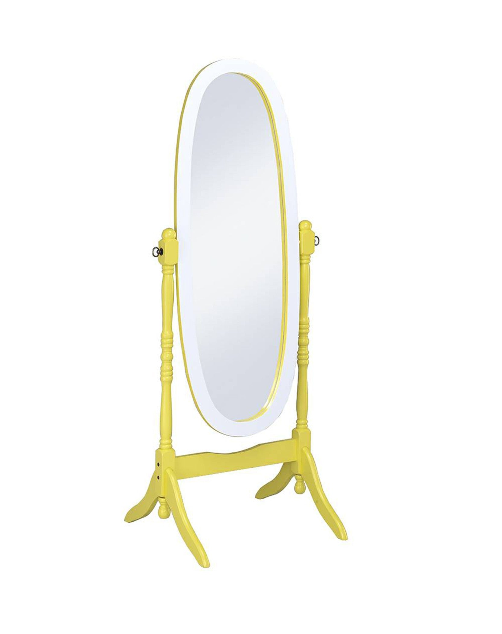 Pretty Yellow and White Cheval Standing Oval Mirror-0