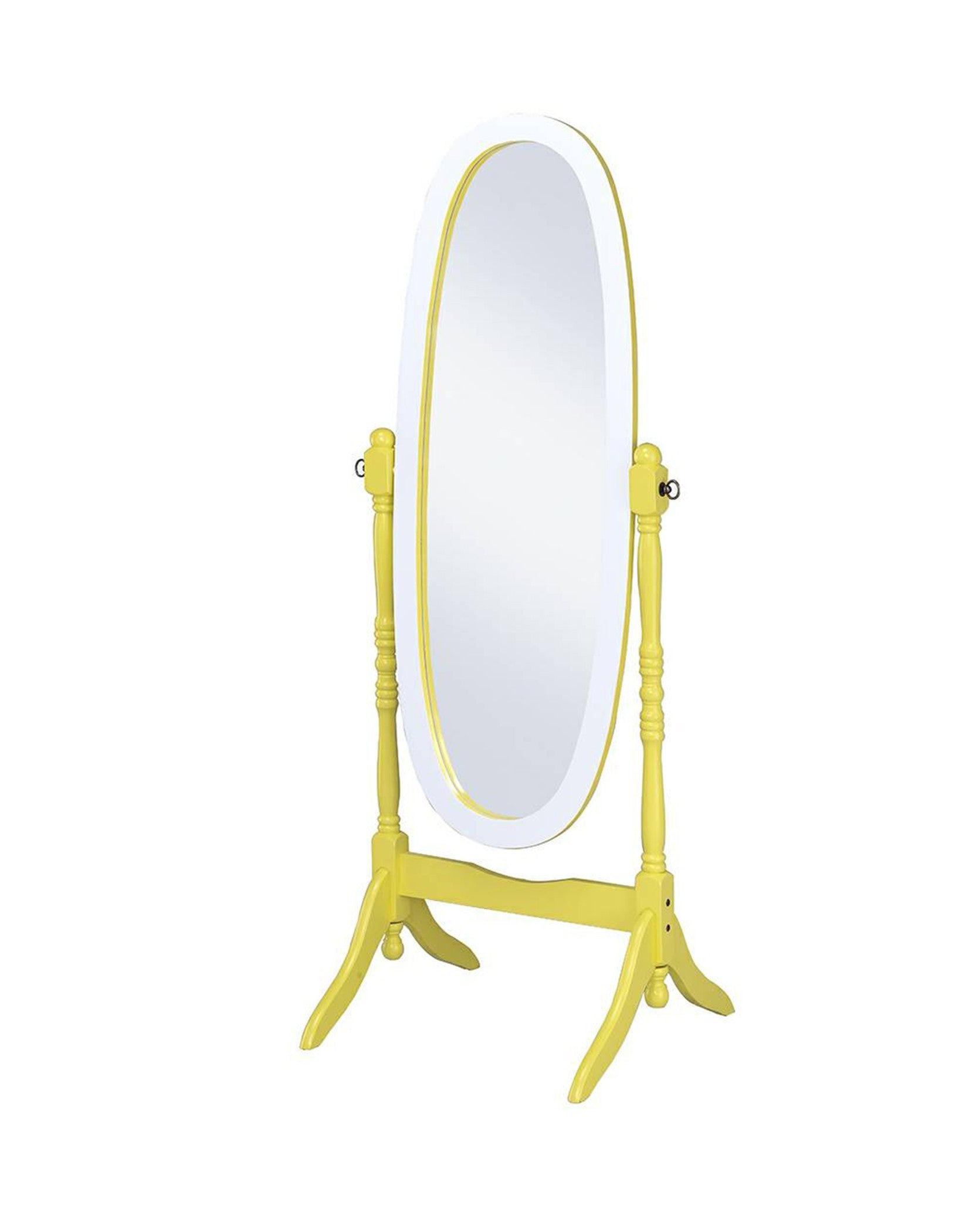Pretty Yellow and White Cheval Standing Oval Mirror-1