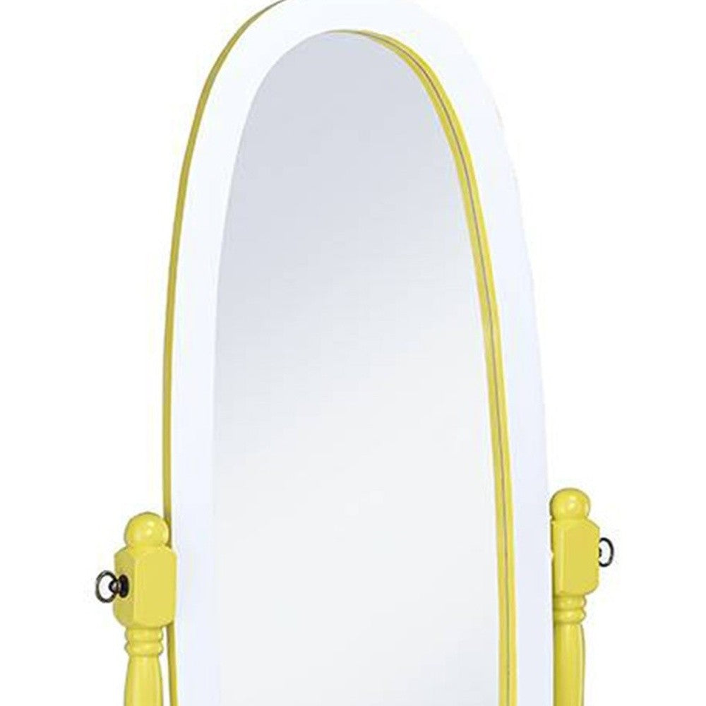 Pretty Yellow and White Cheval Standing Oval Mirror-2