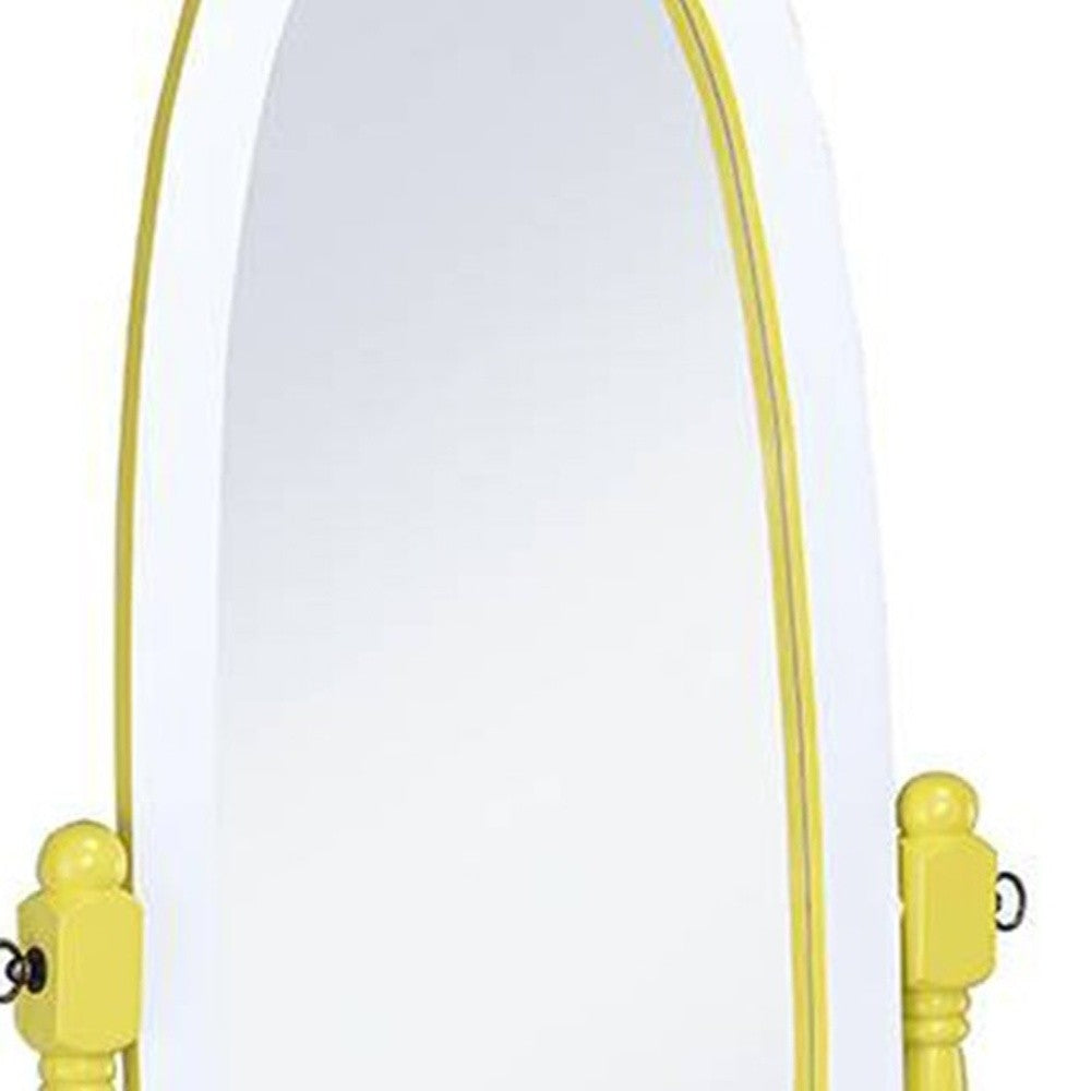 Pretty Yellow and White Cheval Standing Oval Mirror-3