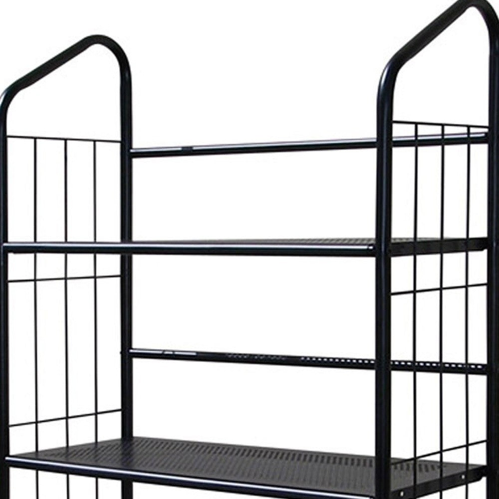 Black Five Shelf Metal Standing Book Shelf-2