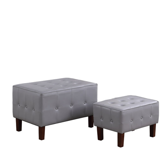 Set of Two Gray Faux Leather Tufted Stackable Ottomans-0