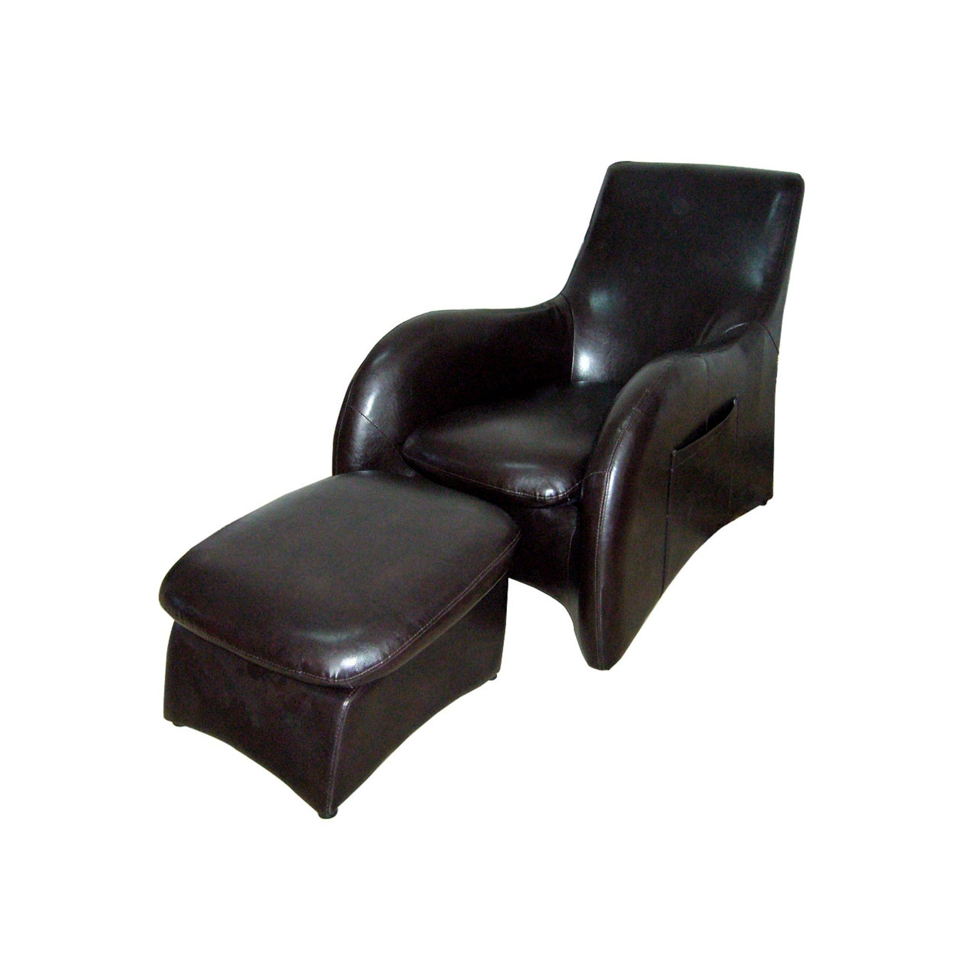 Lush Brown Leather Modern Armchair with Ottoman-0