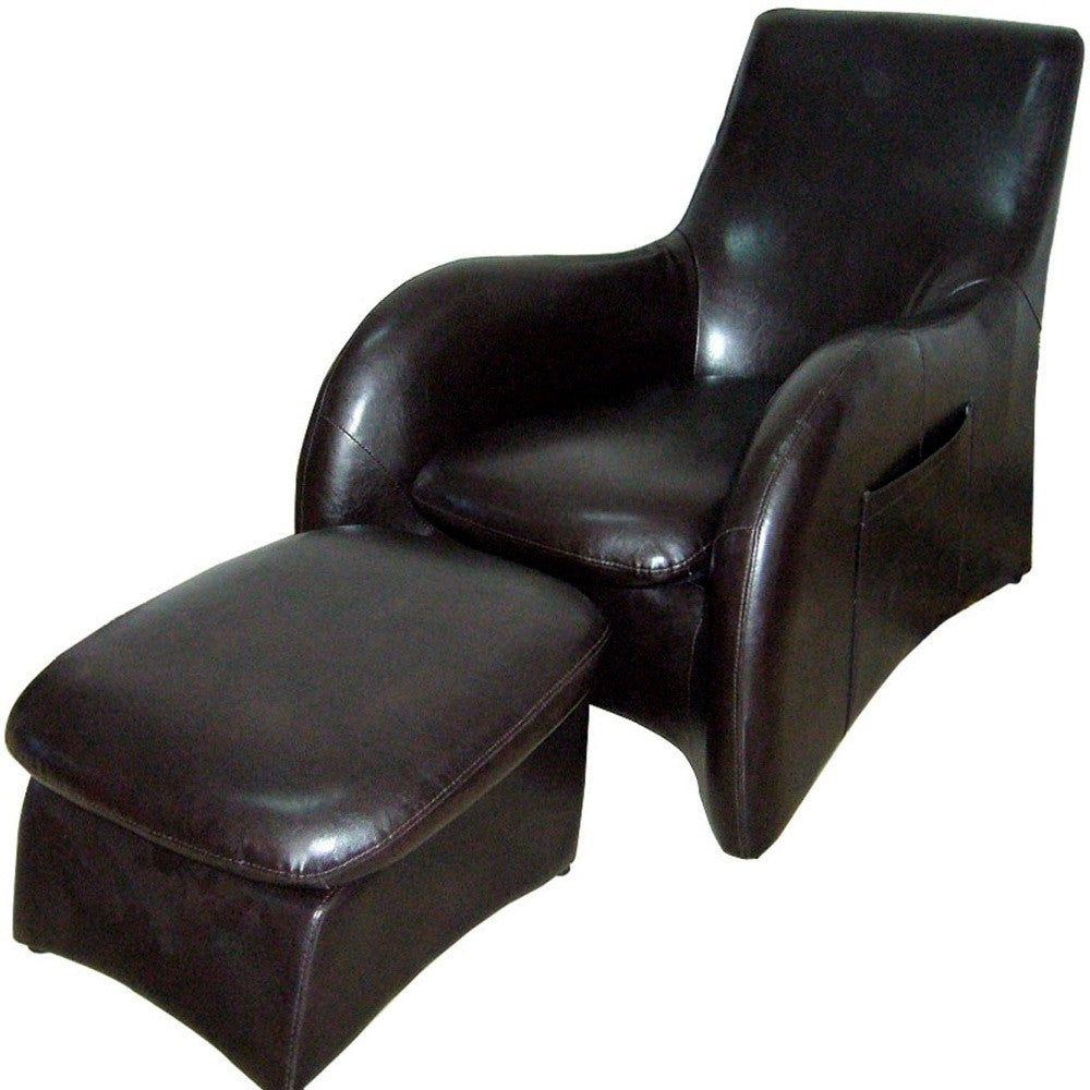 Lush Brown Leather Modern Armchair with Ottoman-2