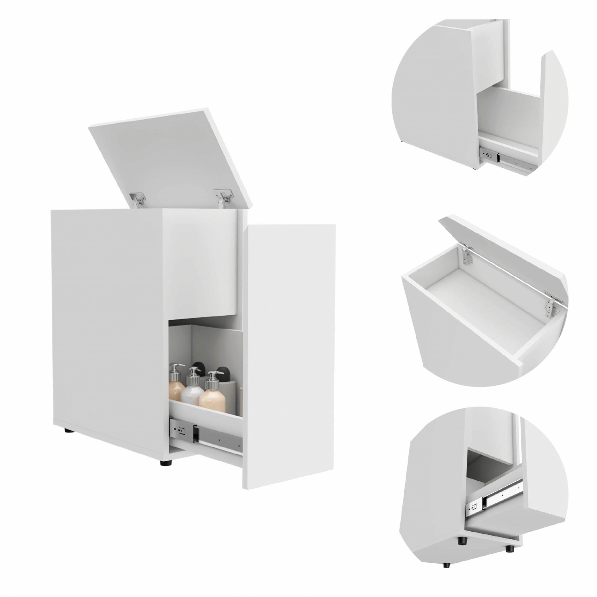 White Bathroom Cabinet with Top Shelf and Sliding Drawer-3